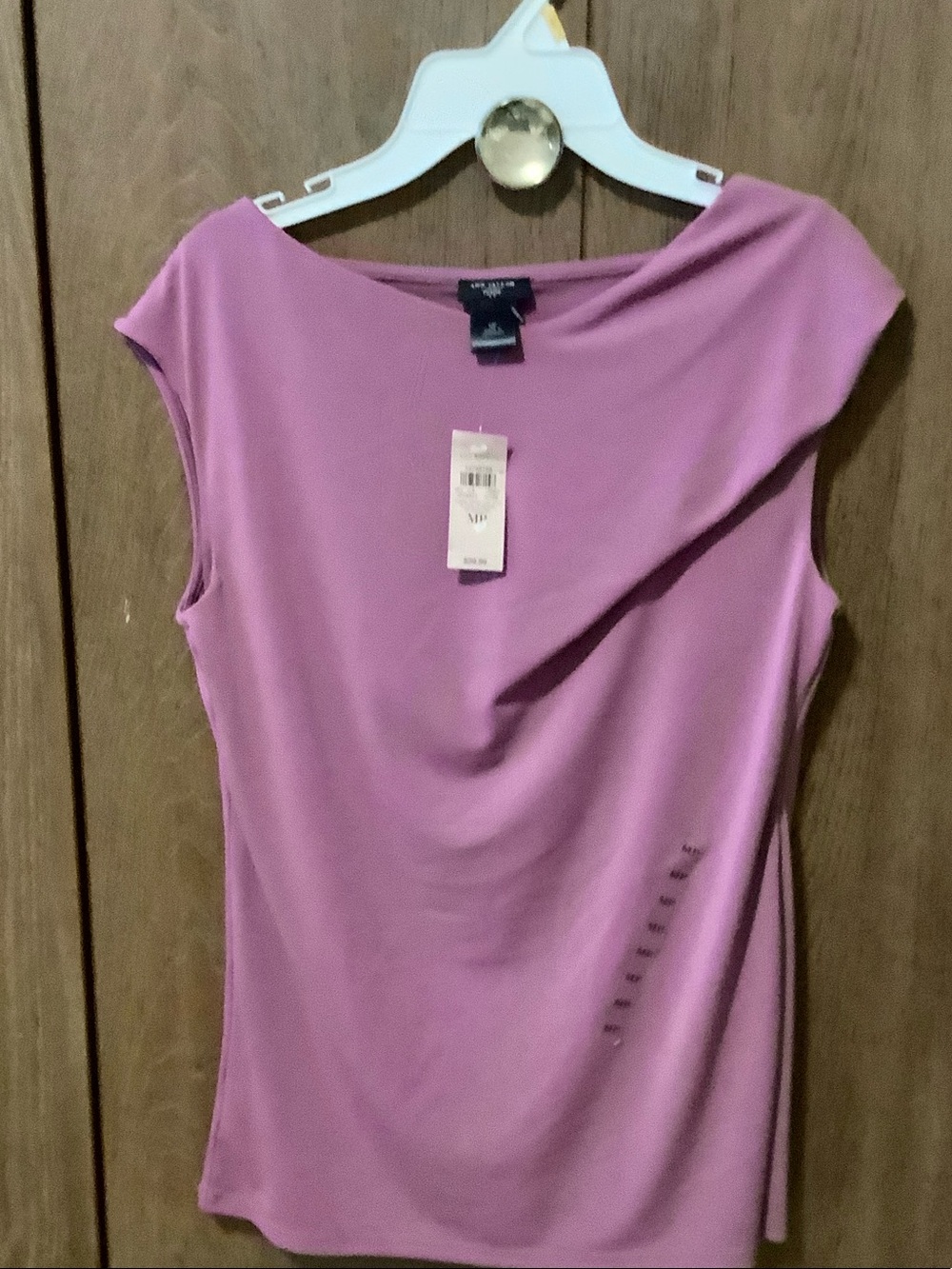 Ann Taylor Dusty Pink Draped Neck Cap-Sleeve Top